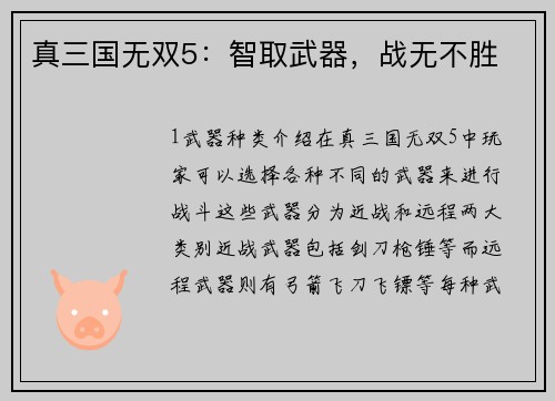 真三国无双5：智取武器，战无不胜